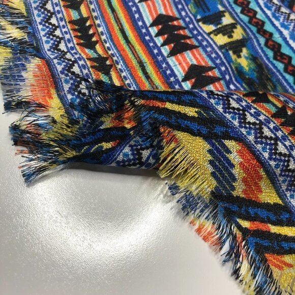 Artsy Boho Lightweight Summer Aztec Arrow Bright Fun Blue Yellow Orange Scarf - Picture 3 of 12